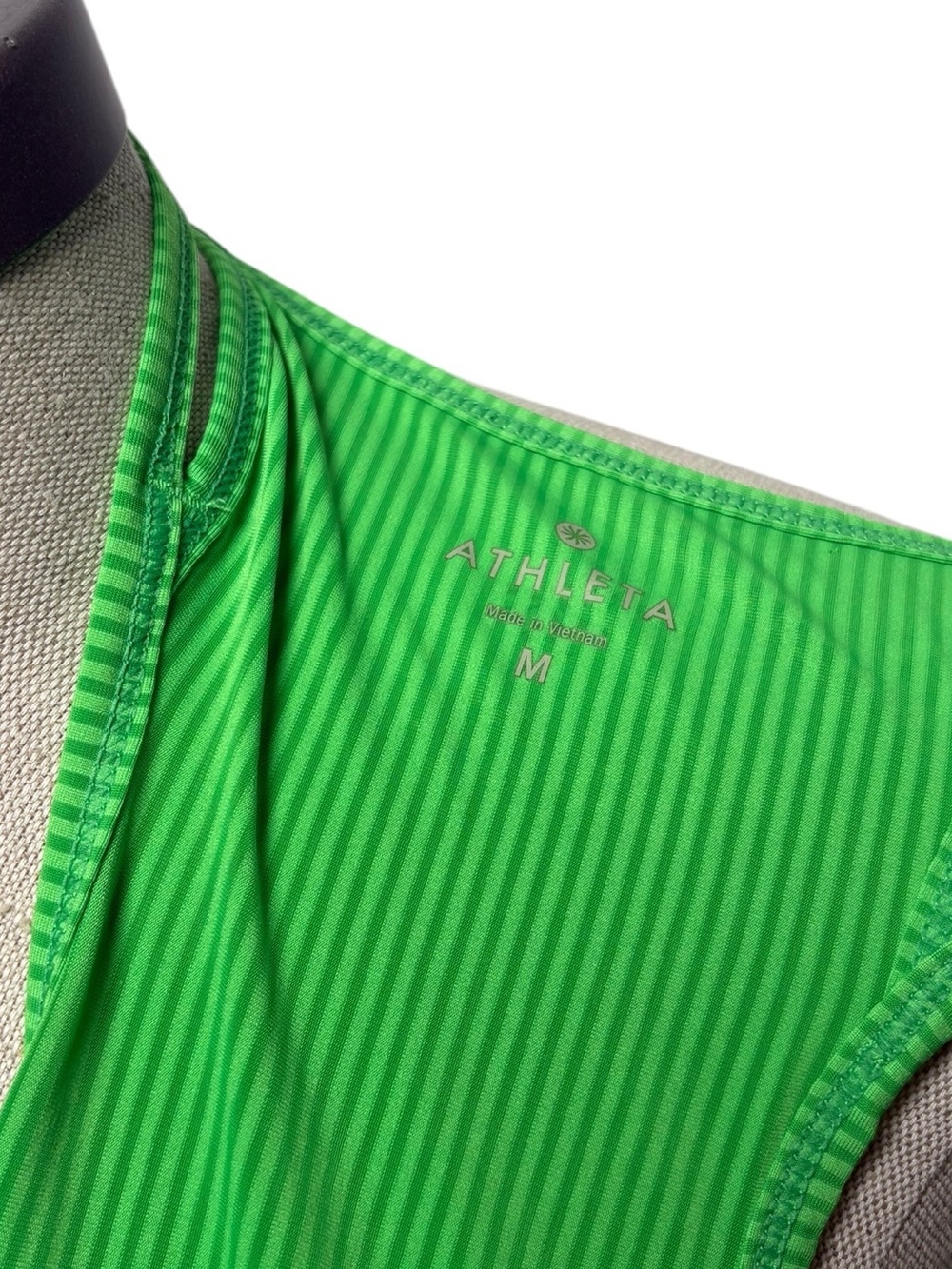 Athleta Lime Green Striped Racerback Workout Tank Top Medium Athleisure Athletic - Picture 5 of 6